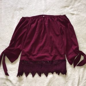 Off the shoulder burgundy top!!